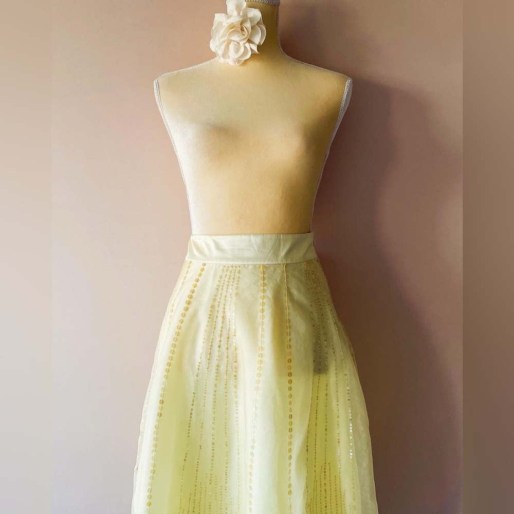 Vintage Monsoon yellow sequined midi skirt UK10 US6